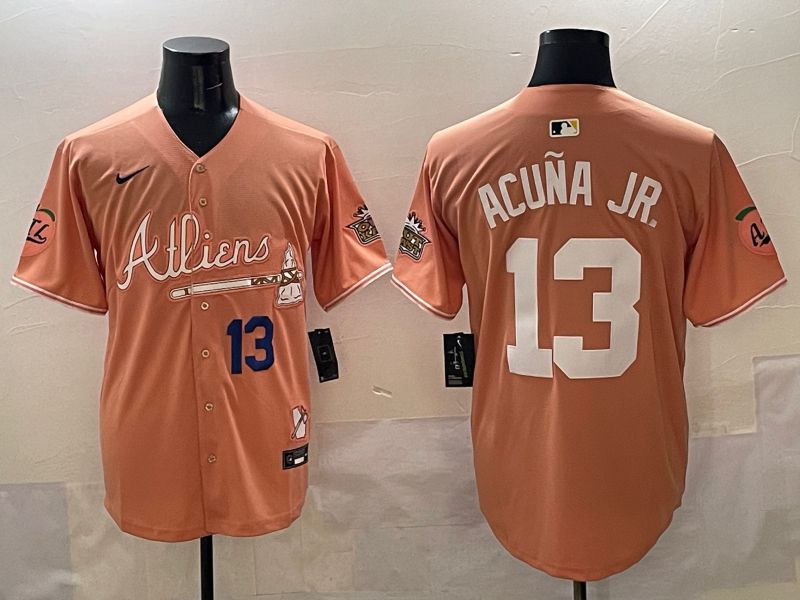 Men Atlanta Braves #13 Acuna jr Orange Five generations Joint Name 2025 Nike MLB Jersey style 4